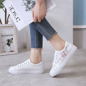 New Spring Autumn Women Flat Embroidered Casual Sneakers Lady Low-top Lace-up White Shoes Ladies Adult Soft-soled Casual Sneaker