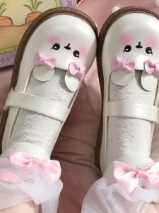 รองเท้า Lolita Fairy Godmother Original Cute Bear round Head Soft Bottom รองเท้าแฟชั่นสำหรับผู้หญิง รองเท้าส้นแบน รองเท้าหนัง PU