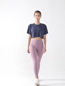 alo yoga Atasan Sukan Wanita Musim Bunga dan Musim Panas   Berlari Senaman Tanaman Modal Longgar Kecergasan Yoga Atasan Lengan Pendek T Wanita Baju