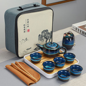 Kiln Baked Travel Kung Fu Tea Set Mini Set One Pot Four Cups Portable Bag Outdoor Household Minimalist Office Teapot and Saucer