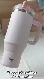 Tyeso Stainless Steel Car Cup Tumbler 900ml/1200ml (Light Pink) Vacuum Insulated Hot & Cold Travel Flask Stylish Design