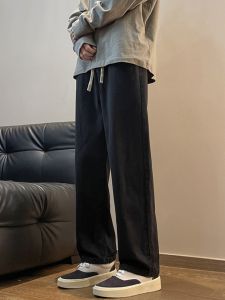 Mens Loose Straight Leg Jeans Black Vintage Casual Long Pants Autumn American Style Cotton Polyester Blend Wear Resistant