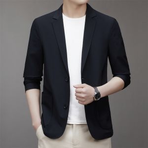 ROMON | Lormen Mens Ice Silk Sun Protection Suit Ultra-Thin Summer Business Casual Korean Style Single-Breasted Jacket Coat