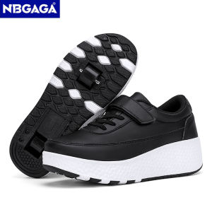 NBGAGA | Kids Roller Skate Shoes with Double Wheels Removable White Sneakers for Boys Girls Outdoor Sports Running Children Gifts