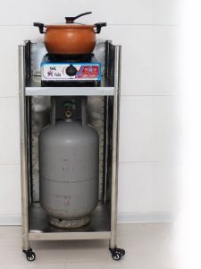 Stainless Steel Mobile Gas Cylinder Storage Rack Barrier Style Free-Standing Multi-Functional Kitchen Storage Shelf