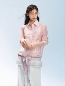 Patchwork Loose Thin Tie Shirt