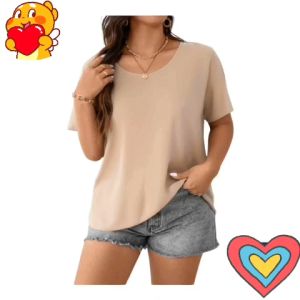 Elegant Amanda Plus Size Round Neck Short Sleeve Tee with Crisscross Back Design - Solid Color Top (L-3XL)