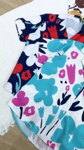 TW21562 Set 3 ชิ้น เสื้อคอปกสกรีน + สายผูกโบว์ + กางเกงขายาว