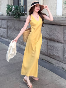 SUSIEYUAN | French Style Yellow Halter Dress for Summer