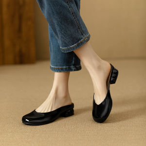 Casual round Toe Comfortable Low Heel Womens Slip-On Sandals Leather Upgraded Version Summer New Style Elegant Flat Bottom