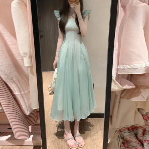 CHANGTONG | Elegant French Style Green Lace Fairy Skirt Sleeveless Long Dress Breathable Summer Holiday Beach Dress Womens Fashionable