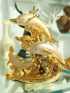 ตกแต่งบ้านสร้างสรรค์ งานฝีมือเซรามิก บ้านใหม่อ่าวปลาโลมาสีทองรักของขวัญแต่งงาน