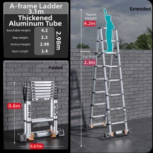 Heavy-duty Telescopic Folding Aluminum A-frame Ladder