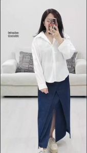 Kemeja Lengan Panjang Wanita Murah (IMPHK White Embro Bl)