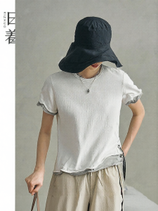Stylish Women Summer Tee Round Neck Faux Layered