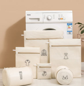 Túi Lưới Giặt Đựng Quần Áo Đồ Lót Trong Máy Giặt - Túi Giặt Bảo Quản Quần ÁoTúi lưới giặt quần áo đồ lót máy giặt màu be có khóa 3 lớp hình thêu phân loại đồ giặt tiện lợi gia đình - Combo 6 túi giặt TG1