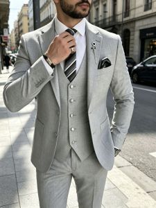 Solid 3 Piece Mens Slim Fit Wedding Suits Best Man Groom Tuxedos Smart Casual Prom Party Business Outfits Dress Men Clothes
