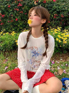 เสื้อยืดแขนยาวสไตล์ย้อนยุคแบบอเมริกันสำหรับผู้หญิงในช่วงฤดูร้อน เสื้อคลุมกันแดดแบบหลวมๆ บางๆ โปร่งแสง ใส่ได้หลากหลาย