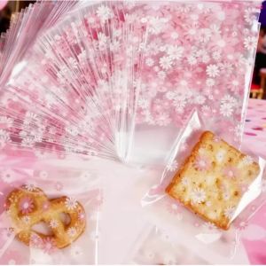 100-500PC Flower Design Plastic Packing Bag Resealable Self-Adhesive Transparent Bag Biscuits Candy Cookies Jewelry Gift Pack