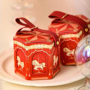 10Pcs Red Carousel Cardboard Gift Boxes Baby Shower Favors Packaging Boxes Kids Birthday Party Decoration Supplies