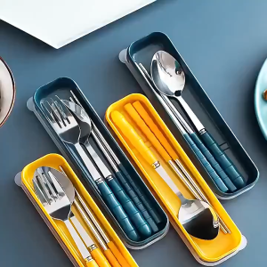 3-in-1 Stainless Steel Cutlery Set portable Tableware Spoon Fork Chopsticks With Box Case Travel