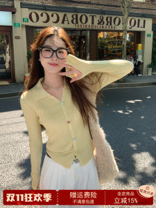 Yellow Polo Neck Knitted Sweater Womens Base Layer Design Sensation Early Autumn Clothing Soft Pure Color Commute Style