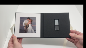 Wedding album box with USB storage bag linen cover ribbon decoration photo display customizable logo