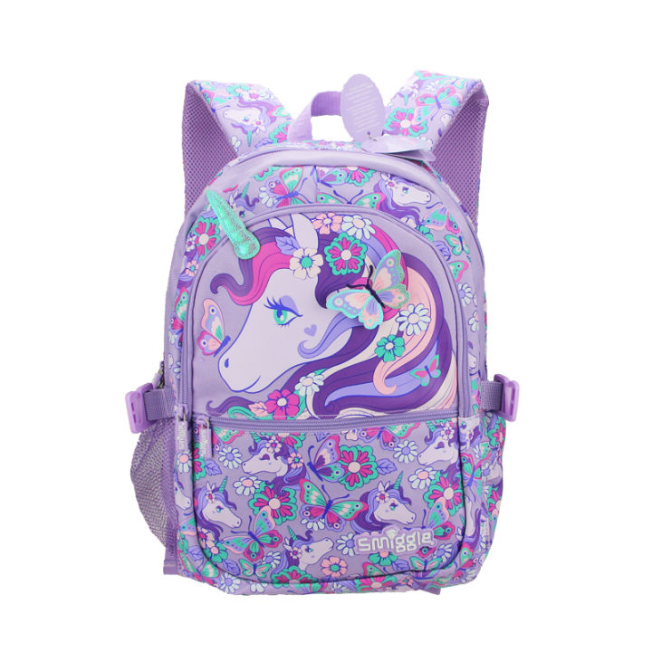 Australia smiggle original children s schoolbag girl backpack purple butterfly unicorn school supplies 7 12 years old 16 inches Lazada