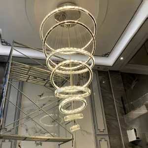 Modern Luxury Crystal Chandelier Large Living Room Light Loft Villa Apartment Double-story Hall Stainless Steel Fishline LED Lamp