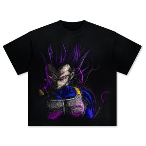 Bandai | Dragon Ball Z Mens and Womens Washed T-Shirt Vegeta Summer and Spring Anime Tee Retro Distressed Versatile Short Sleeve