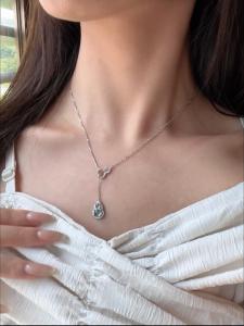 999 Pure Silver Necklace Womens Style Natural Blue Water New Chinese Style Jade Gift for Girlfriend Birthday