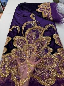 Luxury Velvet Lace Fabric 5 Yards High Quality 2026 Navy Blue Beaded Lace Fabric Fashion Sequin African Laces Fabric For Women