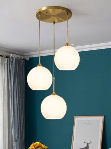 French Cream Style Glass Pendant Light for Restaurant Hair Salon and Cafe with LED Bulb Dual-Purpose Design in Copper Color