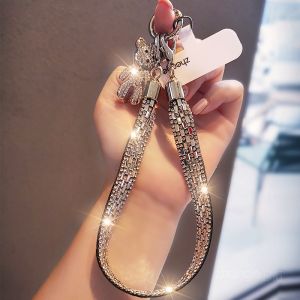 สร้อยข้อมือโทรศัพท์แบบหนาประดับคริสตัลสีสันสดใส สร้อยคอรูปหมี กระเป๋าใส่โทรศัพท์มือถือแบบถือได้ หัวเข็มขัดป้องกันการสูญหาย