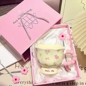 Sunflower mug high value couple ceramic cup girls office home coffee breakfast cup party favors for kids birthday