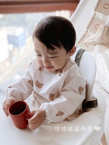 Waterproof Baby Apron Korean Style Child Feeding Smock Autumn Winter Protection Clothes Cartoon Pattern Cotton Polyester Blend
