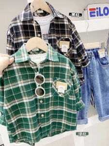 Áo Sơ Mi Trẻ Em Kẻ Ca Rô Phong Cách Hàn Quốc Áo Cotton Cổ Bẻ Em Bé Kiểu Tây Trang Phục Trẻ Em Mẫu Xuân Thu Sành Điệu Áo Sơ Mi Dài Tay Bé Trai