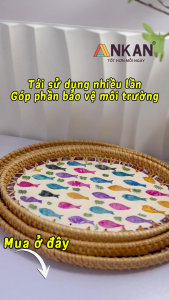 Khay Mây Ovan Khảm Trai Cá Cầu Vồng – Mỹ Nghệ Thủ Công Việt Nam Trang Trí Cao Cấp