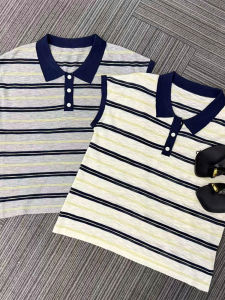Shalldoer | Slimming Effect Loose Fit Short Sleeve Polo Neck Striped T-Shirt Womens Fashion Summer Thin Casual Top Lightweight Breathable