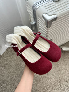 รองเท้า Mary Janes ส้นแบนแบบสวมหัวกลมสีแดง Gogoback รองเท้าแฟชั่นสำหรับผู้หญิงในชีวิตประจำวัน พื้นนุ่มสบาย ดีไซน์สไตล์ฝรั่งเศสย้อนยุค
