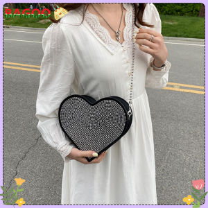 Túi Đeo Chéo Hàn Quốc Túi Đưa Thư Đeo Vai Sang Trọng Đính Đá Hình Trái Tim Tình Yêu Cho Nữ Túi Xách Dây Xích Da Thiết Kế Sáng Bóng Cho Nữ