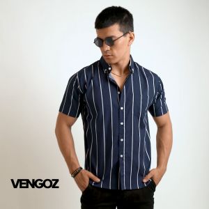 VENGOZ Kemeja Pria Slimfit - Vicente Stripe Navy SS