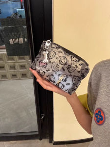 Portable Large Capacity Black Lace Kitty Makeup Bag Dustproof Storage Organizer for Women with Zipper Rectangle Shape