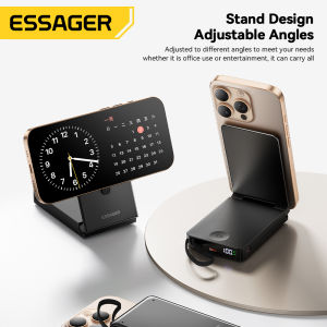 Essager 15W 10000mAh Wireless Charge Power Banks Built-in Type-C Cable Fast Charging Foldable Digital Display Watch Wireless Charging Power Banks For Type C PD20W iPhone16 15-12 Xiaomi Huawei Samsung iWatch AirPods Wireless Fast Charger Power Bank