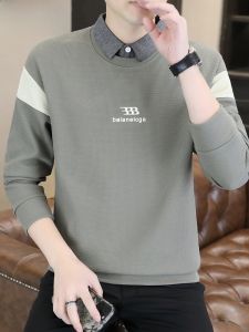 HENGYUANXIANG | Hengyuanxiang Mens Long Sleeve T-Shirt Shirt Collar Base Layer Top Fake Two-Piece Sweatshirt Casual Printed Polyester Blend