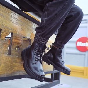 บู๊ตมาร์ตินชายสไตล์อังกฤษ หัวมนคลาสสิก+ซิปมอเตอร์ไซค์ สูง-พื้นหนา ใช้งานอุตฯ แบบสั้น