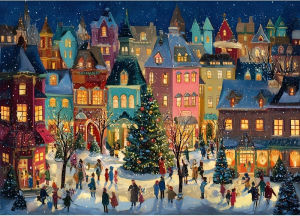 500/1000/1200/2000PCS Jigsaw Puzzle Christmas Winter Scene Snowy Street Colorful Houses Trees For Adults Family Holiday Gift