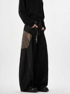 Black Snake Skin Limited Edition Wide Leg Jeans Original Cow Men Women Pants Youth Fashion Wear Resistant Casual Straight Cut