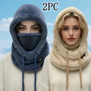 WRELS | 1/2PCS Winter Thickened Plush Hat Windproof Integrated Scarf Mask Snowboarding Face Mask Adjustable Soft Balaclava Head Cover
