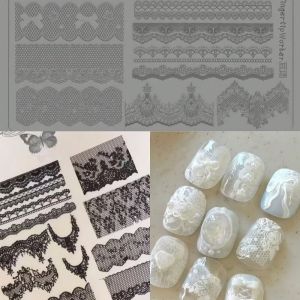 Retro Ultra-Thin Lace Rose Detail Nail Art Mold 3D Grid Pattern Transparent Silicone Mold Versatile And Elegant Design